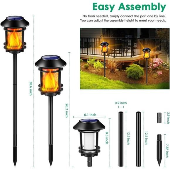 Solar Lights Outdoor Solar Torch Lights with Flickering Flame Waterproof Solar - Picture 3 of 6